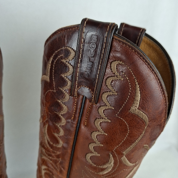 Boulet Embroidered Leather 2 Tones Brown Cowboy Western Boots Size 5 - Picture 11 of 16